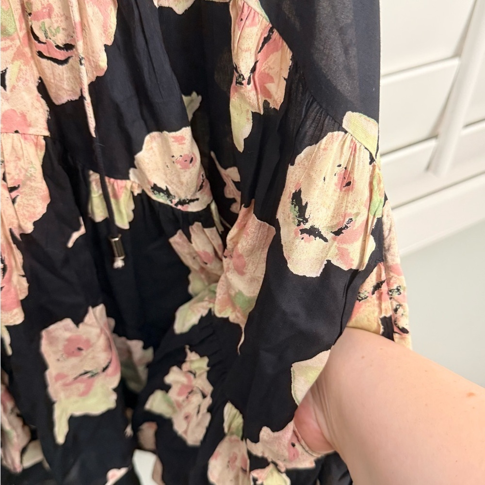 Free People Floral Babydoll Dress Black Pink Medium - Picture 11 of 14